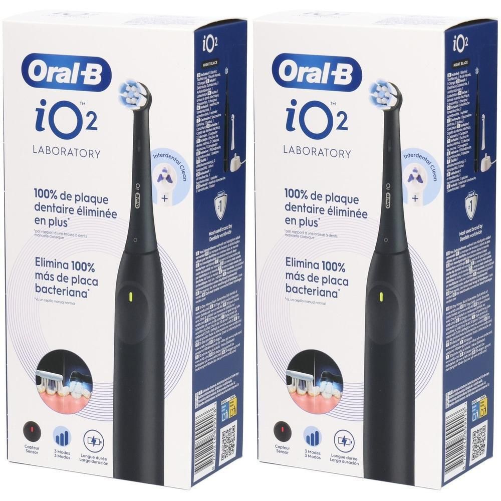 Deux brosses à dents électriques Oral-B iO2 en boîte.