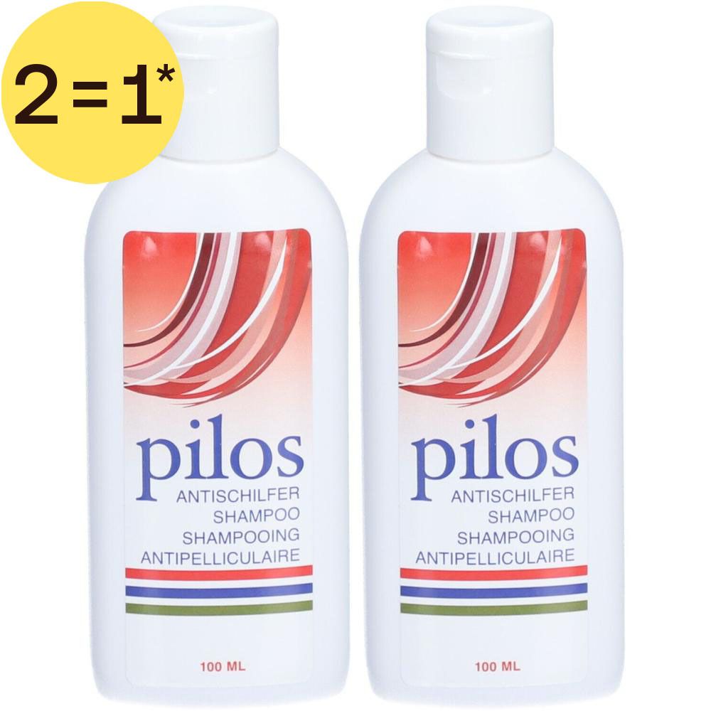 Deux flacons de Pilos Shampooing Antipelliculaire, 100 ml chacun.
