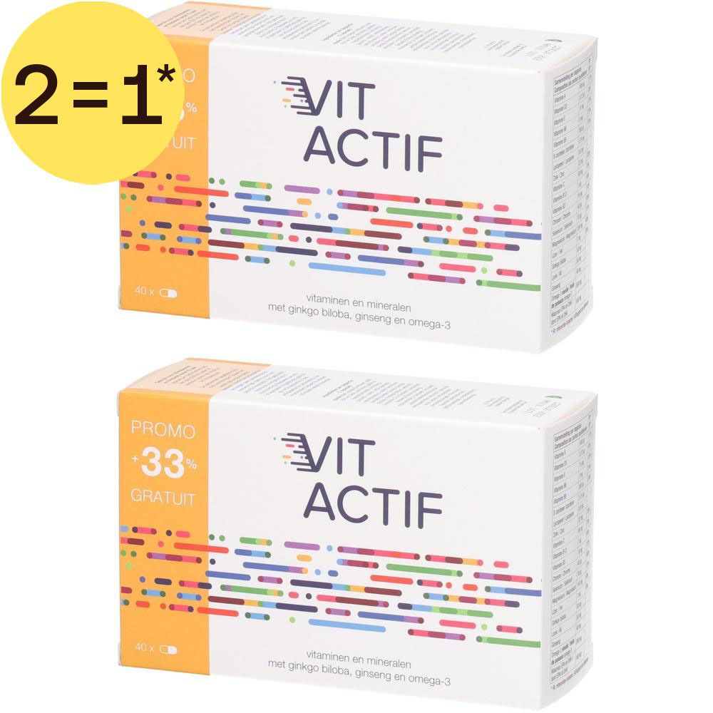 Deux boîtes de Vit Actif Vitamines et minéraux avec Ginkgo Biloba, Ginseng et Oméga 3.