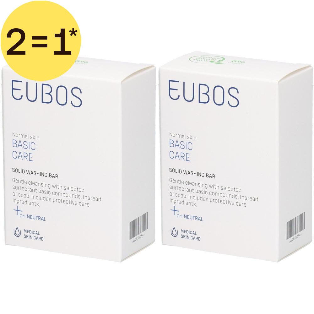 Deux paquets Eubos Basic Care pain lavant solide pour peau normale. pH neutre.