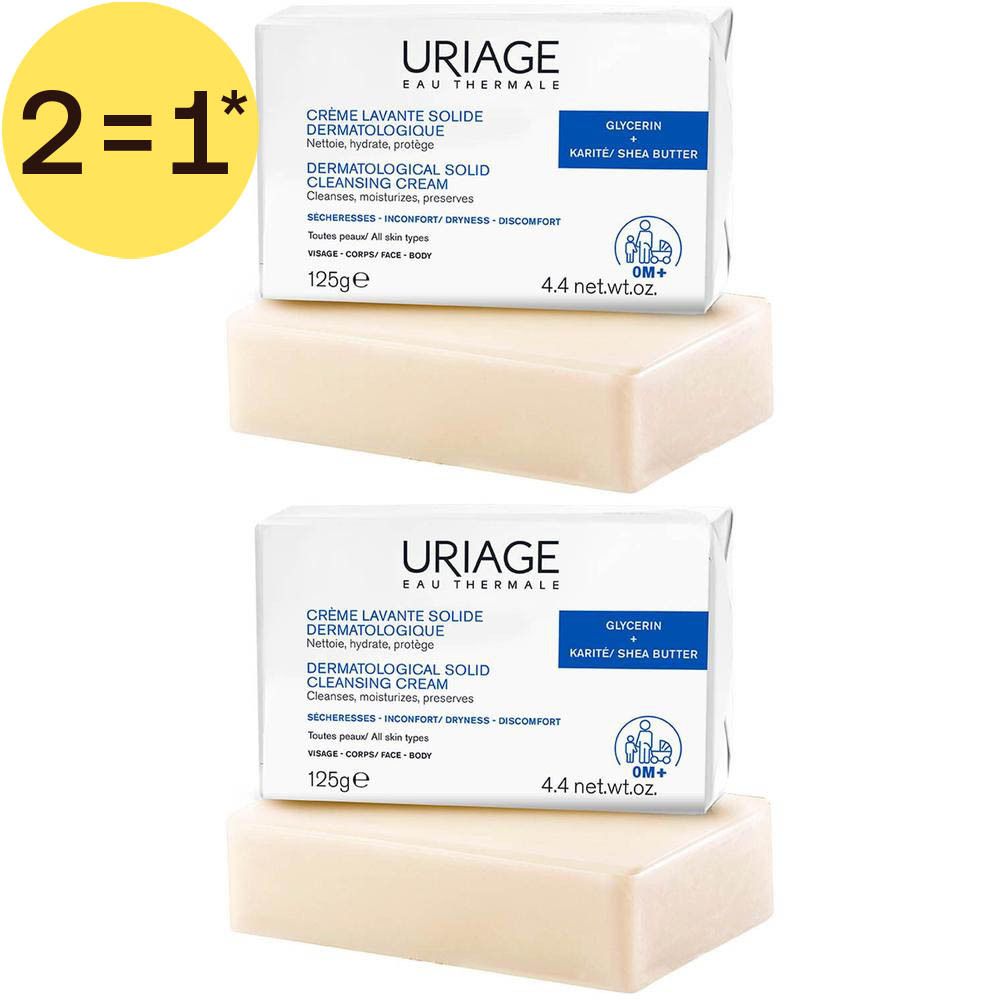 Twee Uriage vaste wascrème repen, dermatologisch getest, 125g.