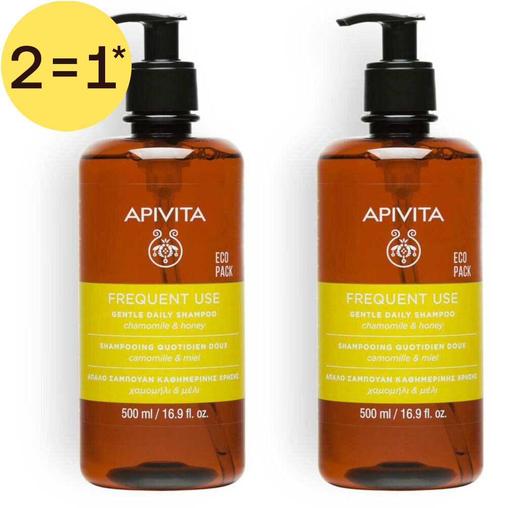 Twee flessen Apivita Frequent Use Shampoo, 500 ml.