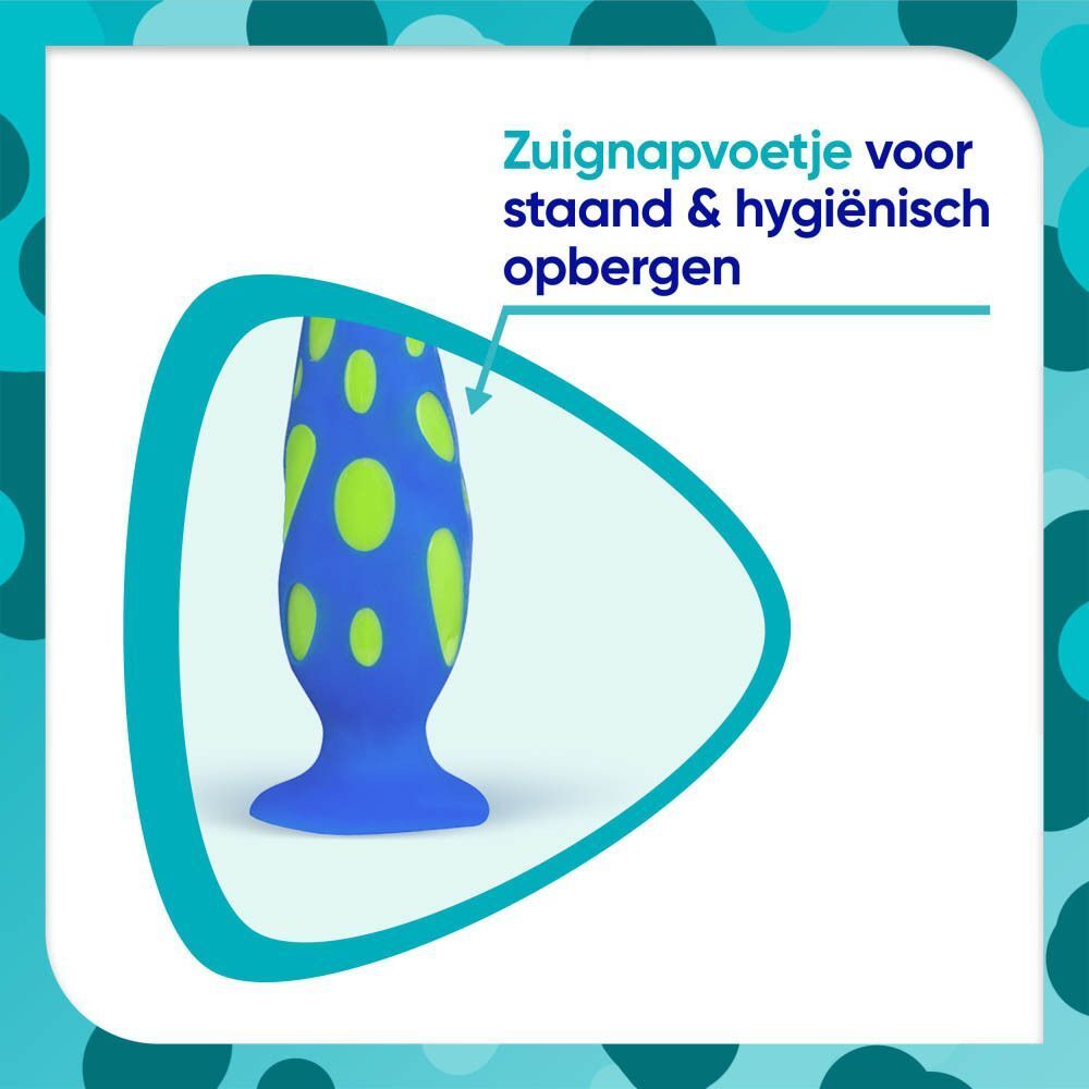 Sensodyne Junior tandenborstel: zuignapvoetje voor rechtopstaand & hygiënisch opbergen.
