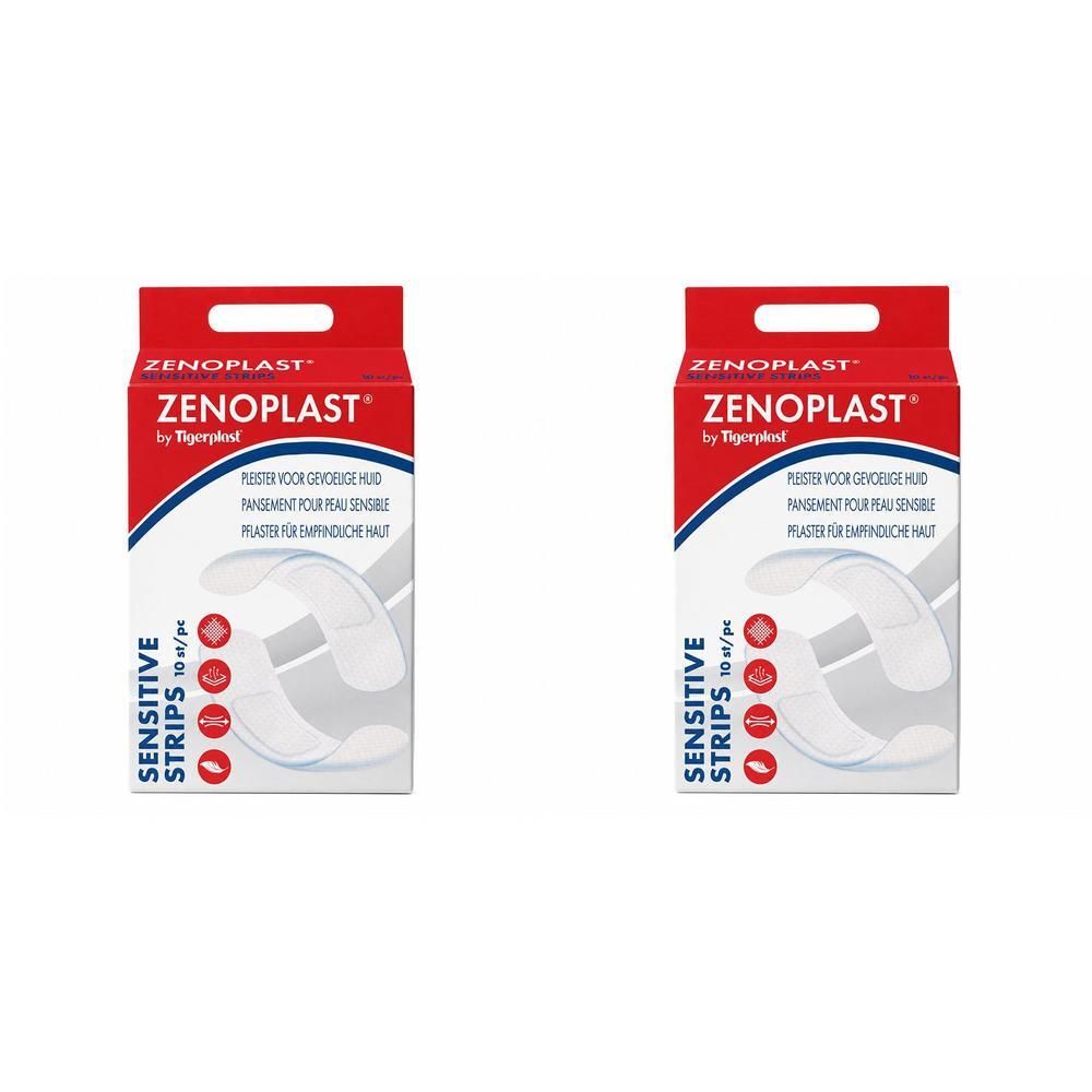 Deux paquets de Zenoplast Sensitive Strips, chacun contenant 10 pansements pour peau sensible.