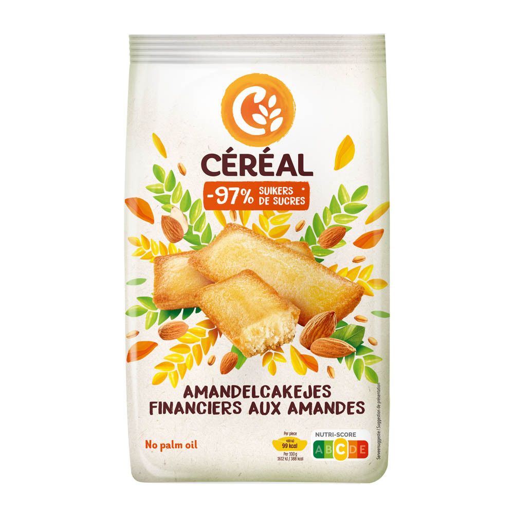 Verpakking Céréal met Amandel Financiers, 97% minder suiker, zonder palmolie.