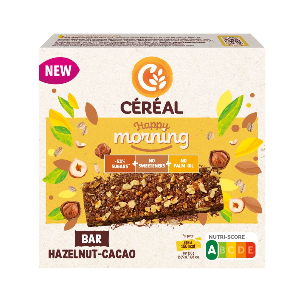 Céréal Happy Morning reep, sesam-abrikoos. Met voedingswaarde en Nutri-Score.