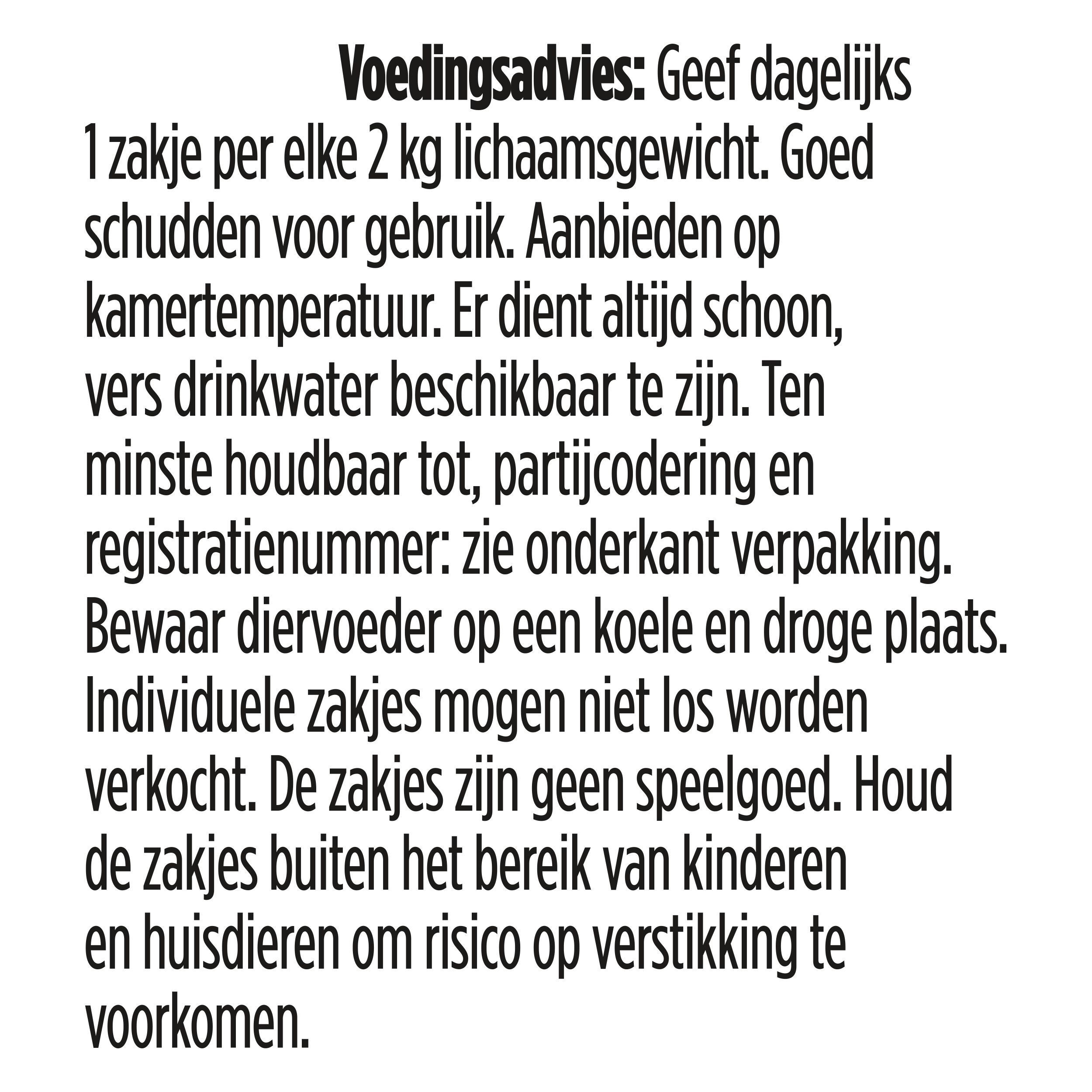 Ingrediëntenlijst en voeradvies voor kattenvoer.