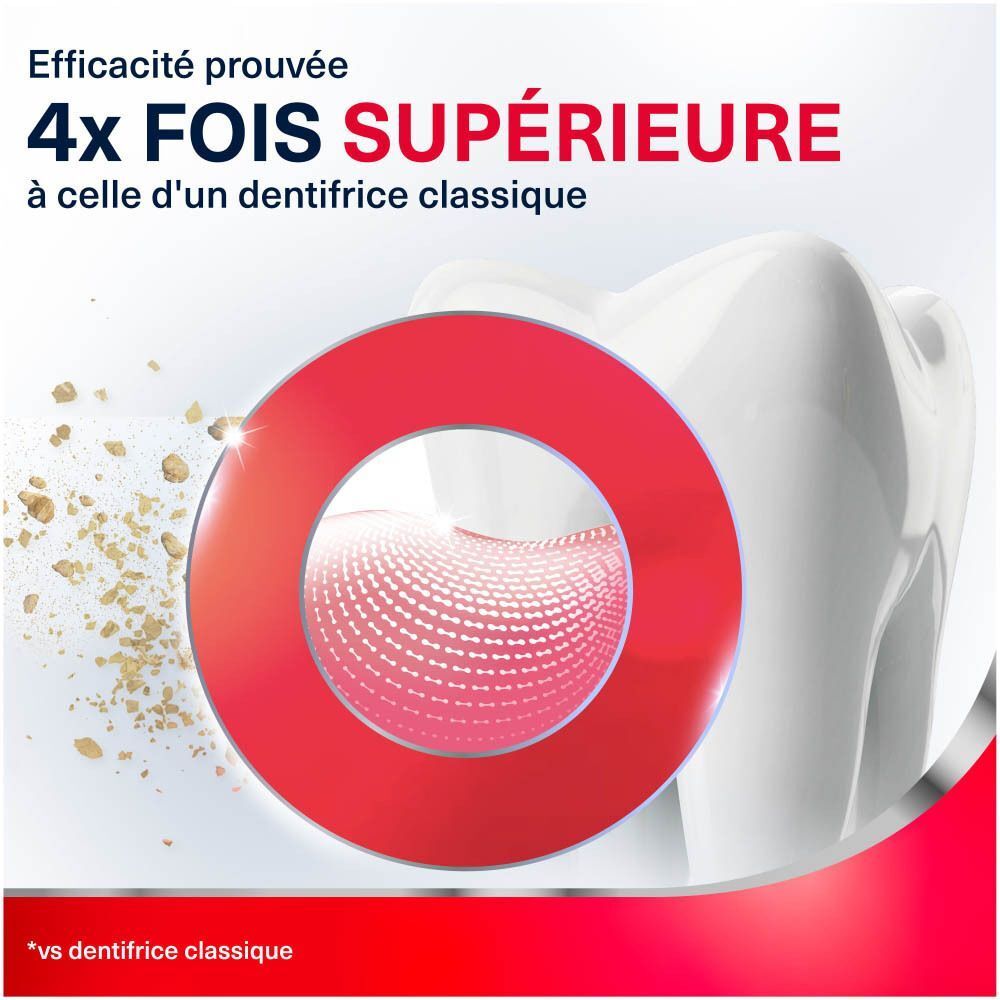 Dent et cercles rouges avec particules