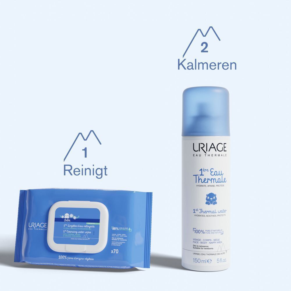 Uriage Thermal Water spray en reinigingsdoekjes.