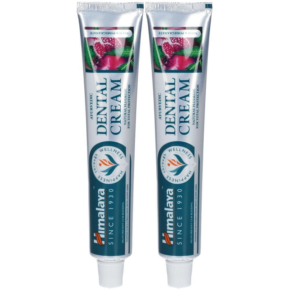 Twee tubes Himalaya Dental Cream met vijgenafbeelding en tekst.