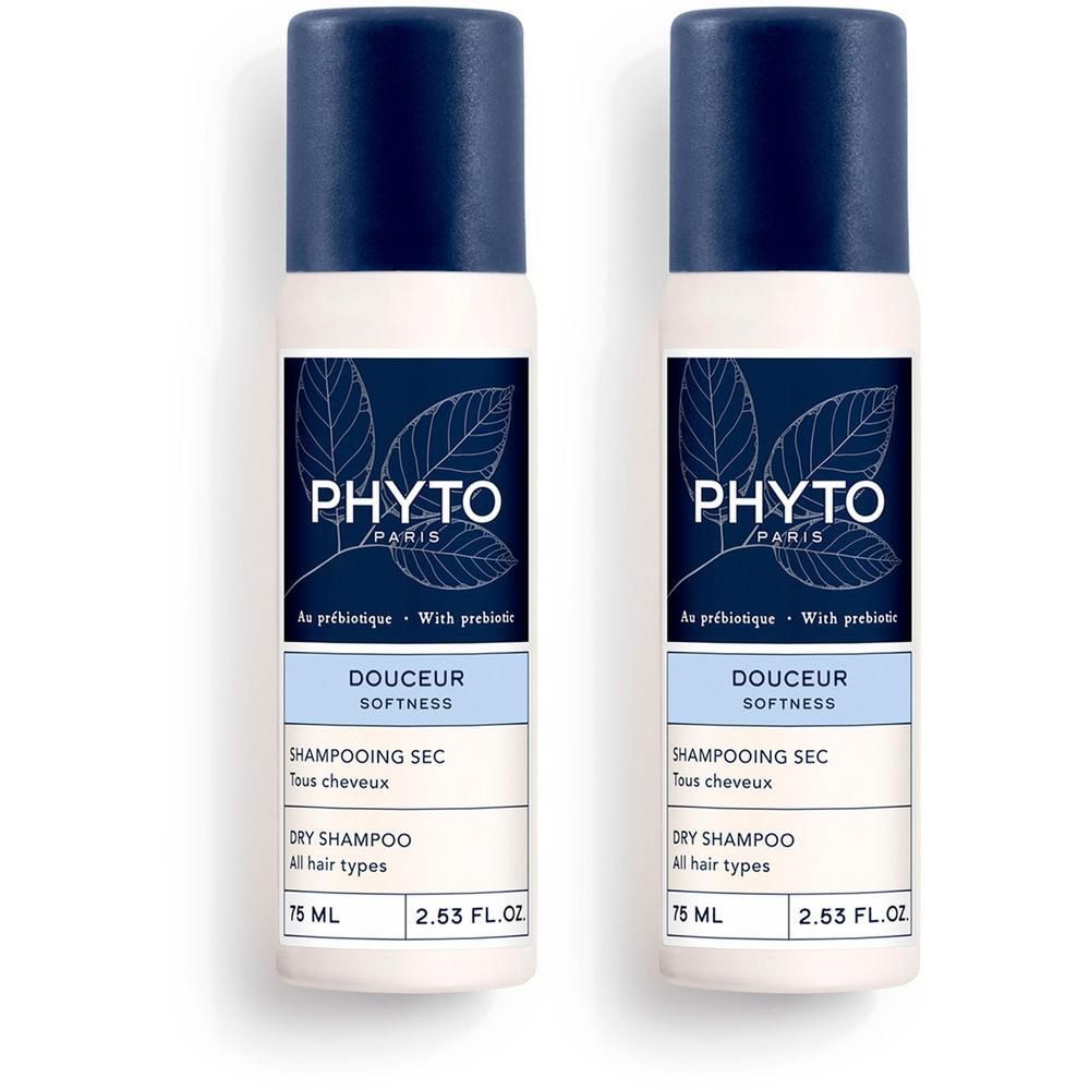 Deux flacons de Phyto Dry Shampoo, 75ml chacun.