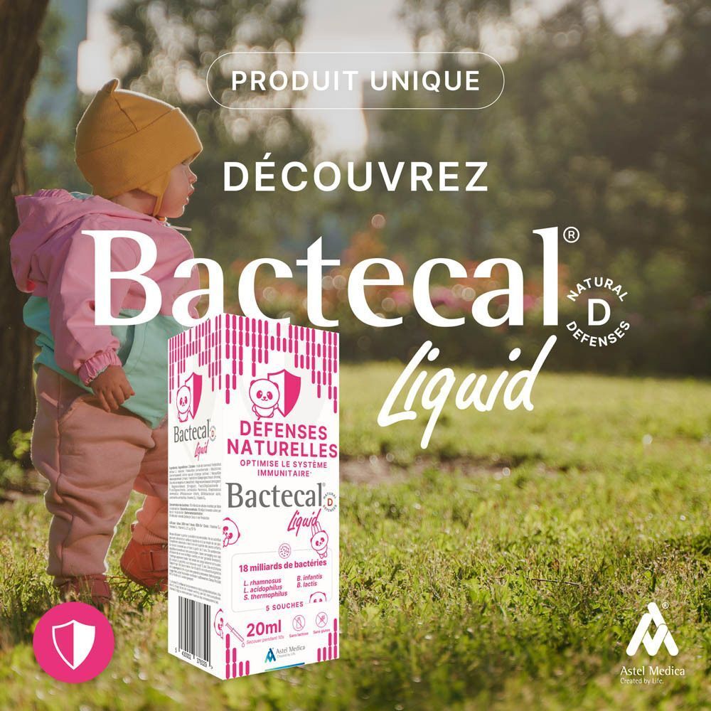Bactecal Liquid: 18 milliards de bactéries vivantes, 20ml. Pour les défenses naturelles.