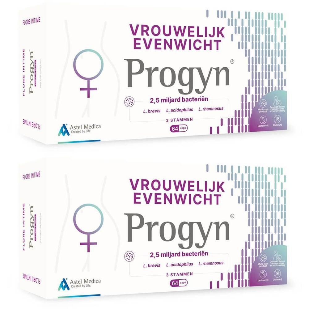 Twee verpakkingen Progyn, een product voor vrouwelijk evenwicht.