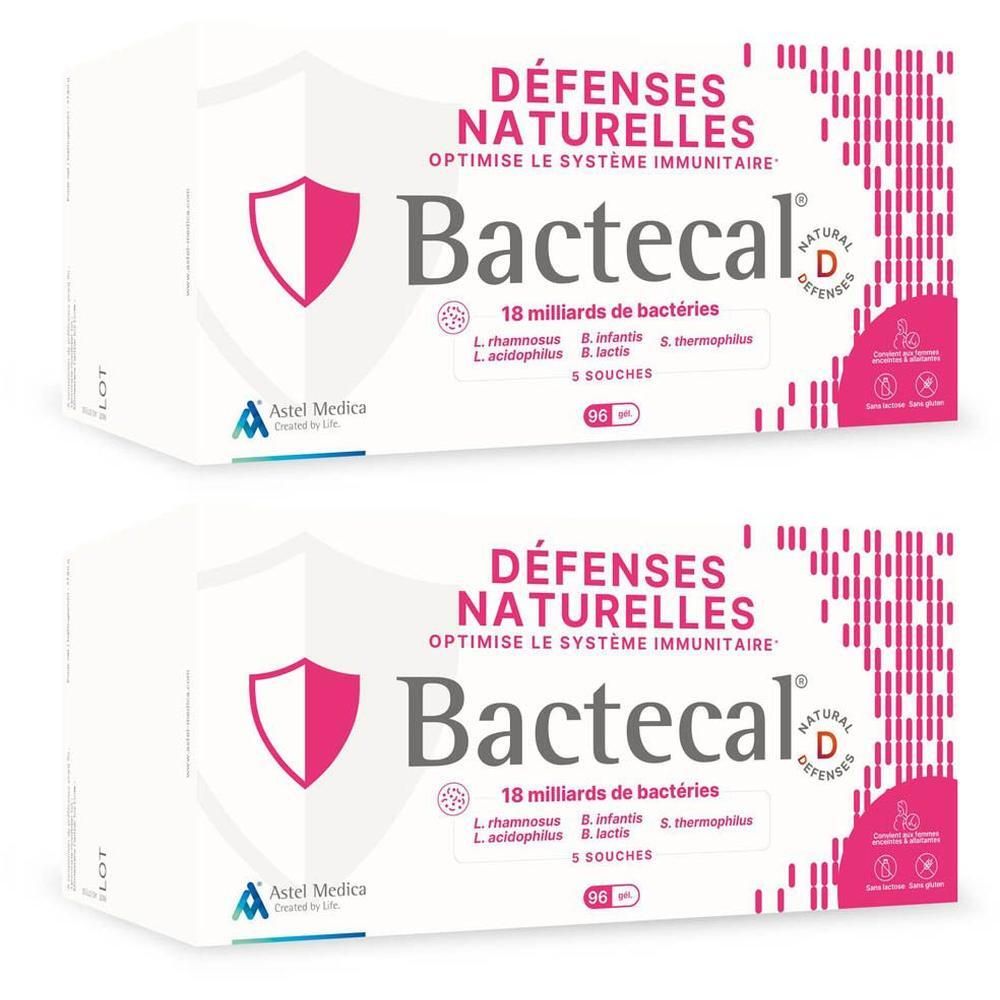 Bactecal: 18 milliards de bactéries, 96 sachets, défenses naturelles, optimise le système immunitaire.