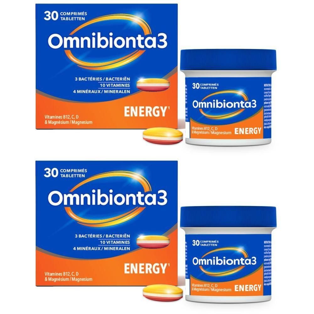 Twee pakken Omnibionta3 Energy tabletten, 30 stuks.
