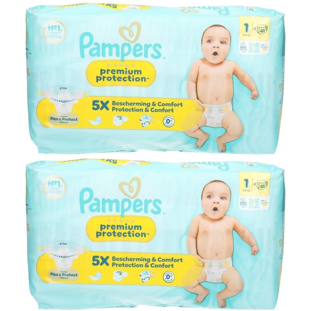 Deux paquets de couches Pampers Premium Protection, taille 1, 48 couches.