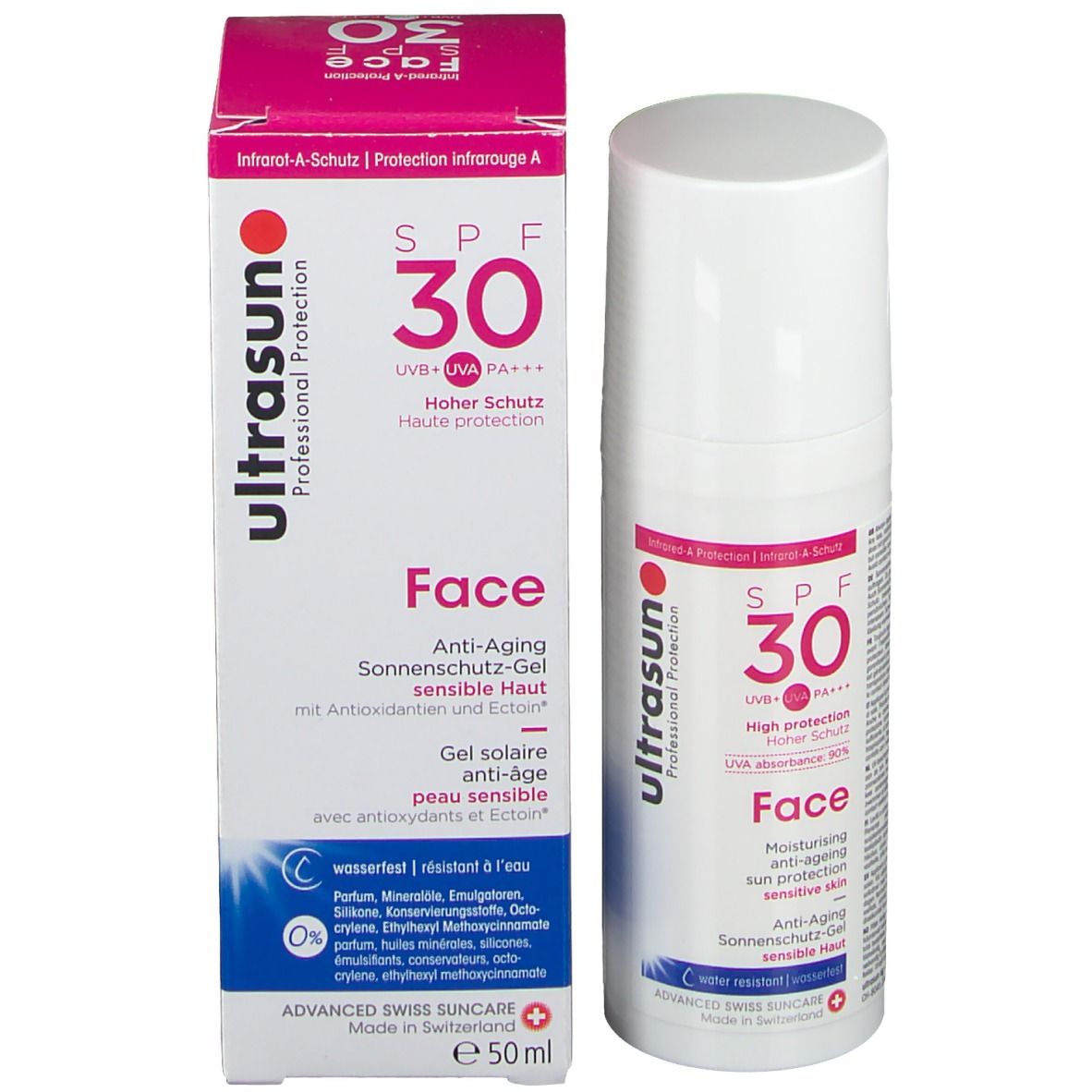 Ultrasun SPF 30 Face Gel Solaire Anti-Âge. Haute protection pour peau sensible. 50ml.