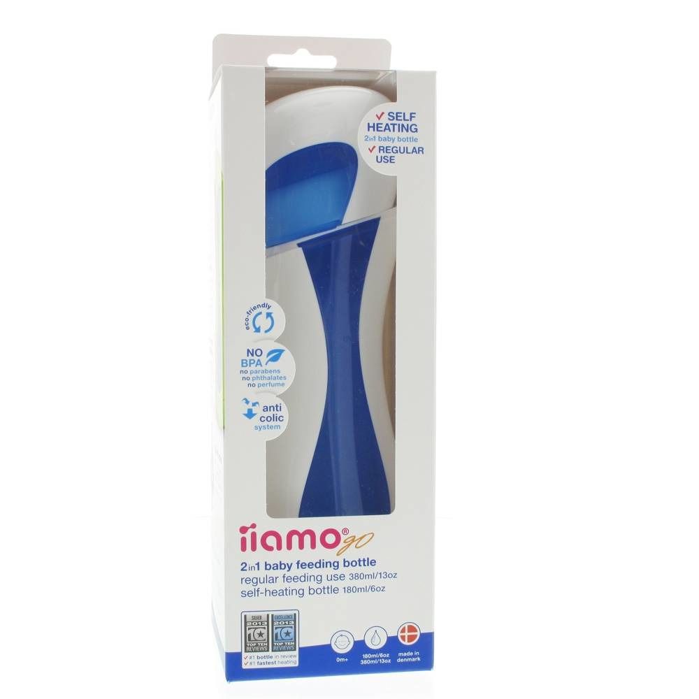 iiamo Go Auto-Chauffant Biberon Blanc/Bleu