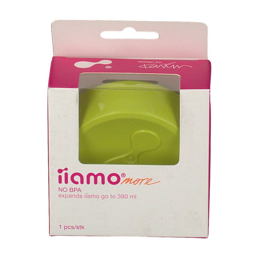 Fond de bouteille vert iiamo more dans emballage. Sans BPA. Augmente iiamo go à 380 ml. 1 pièce.