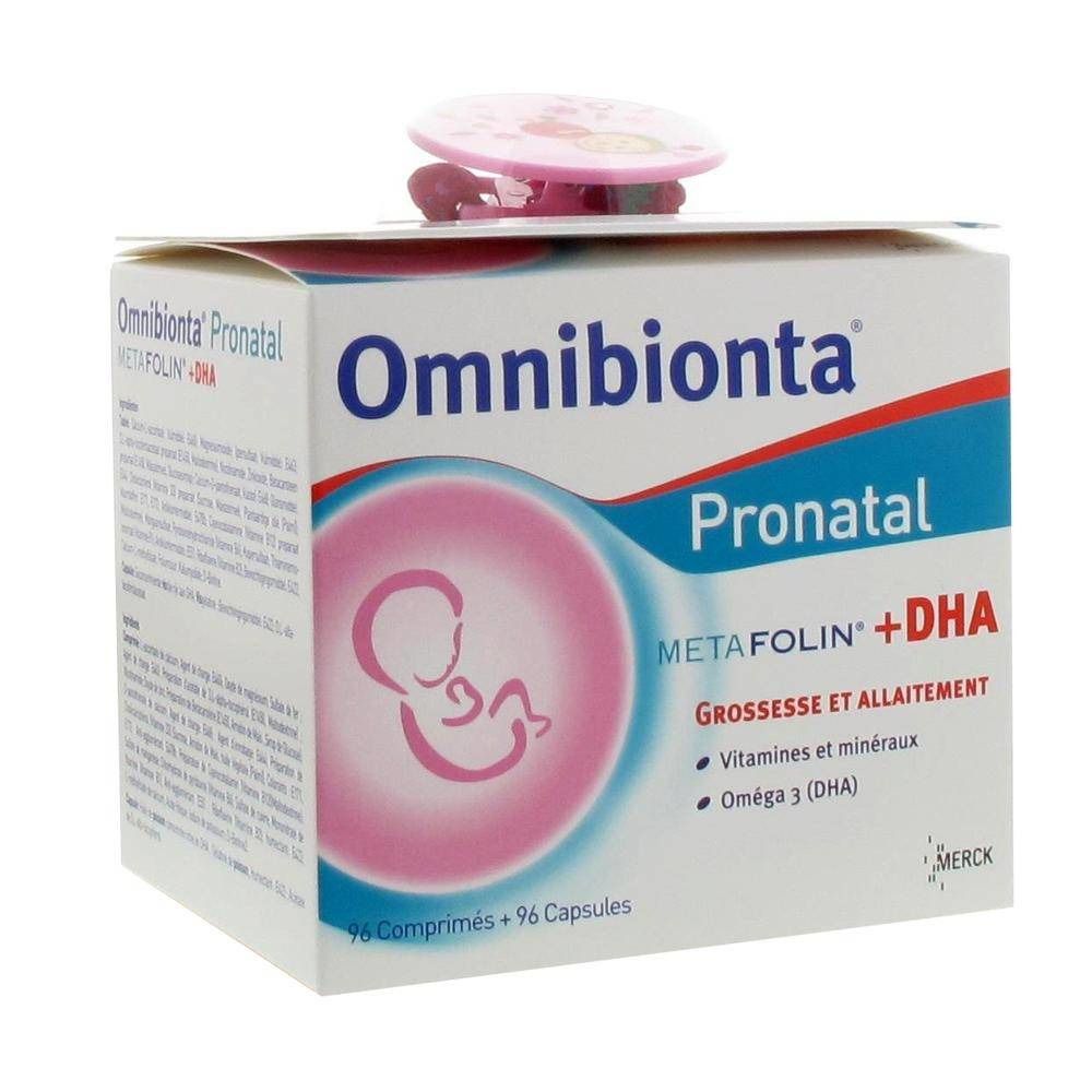 Omnibionta Pronatal + DHA avec GRATUIT Lilliputiens Porte Sucette Rose