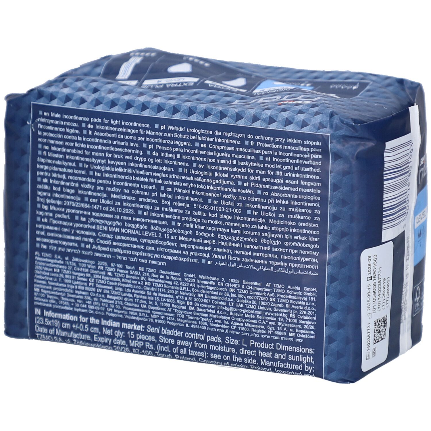 Dos du paquet Seni Man Normal Level 2. Informations multilingues sur le produit.