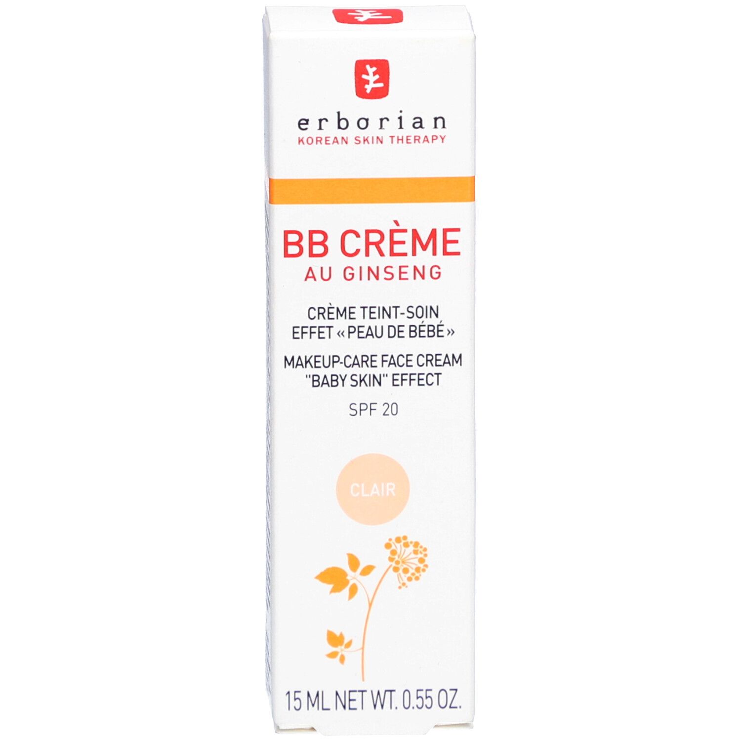 Erborian BB Crème au Ginseng, crème de teint-soin, SPF 20, Clair, 15 ml.