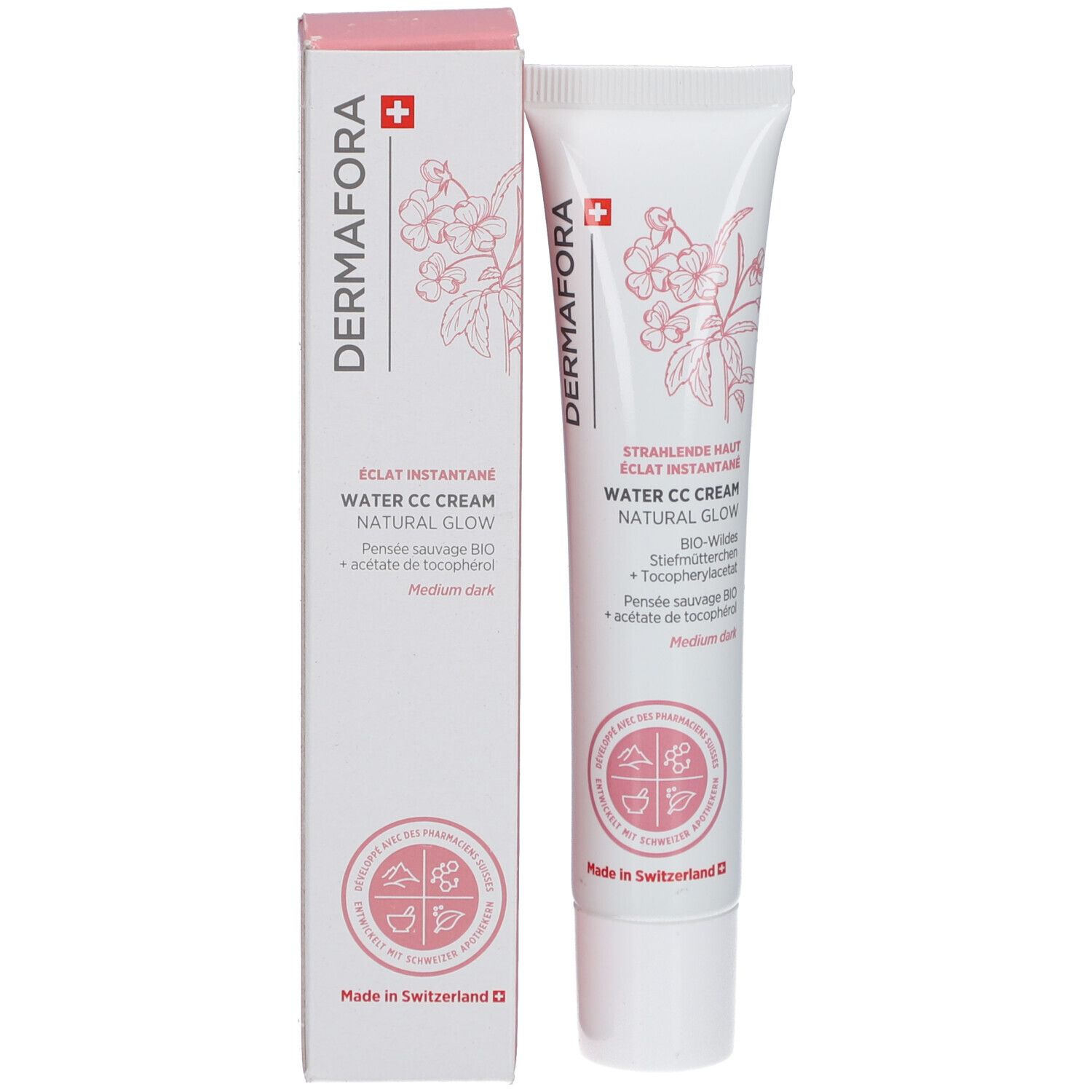 Emballage du produit avec tube. Tube et boîte avec logo Dermafora et nom du produit.