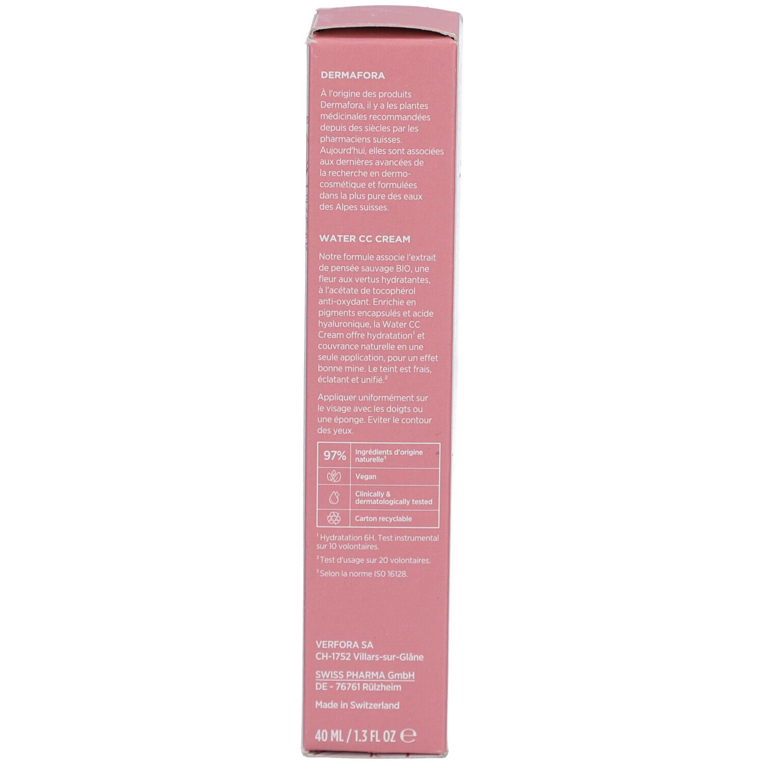 Vue latérale de la boîte. Texte en allemand. Description, ingrédients et fabricant.