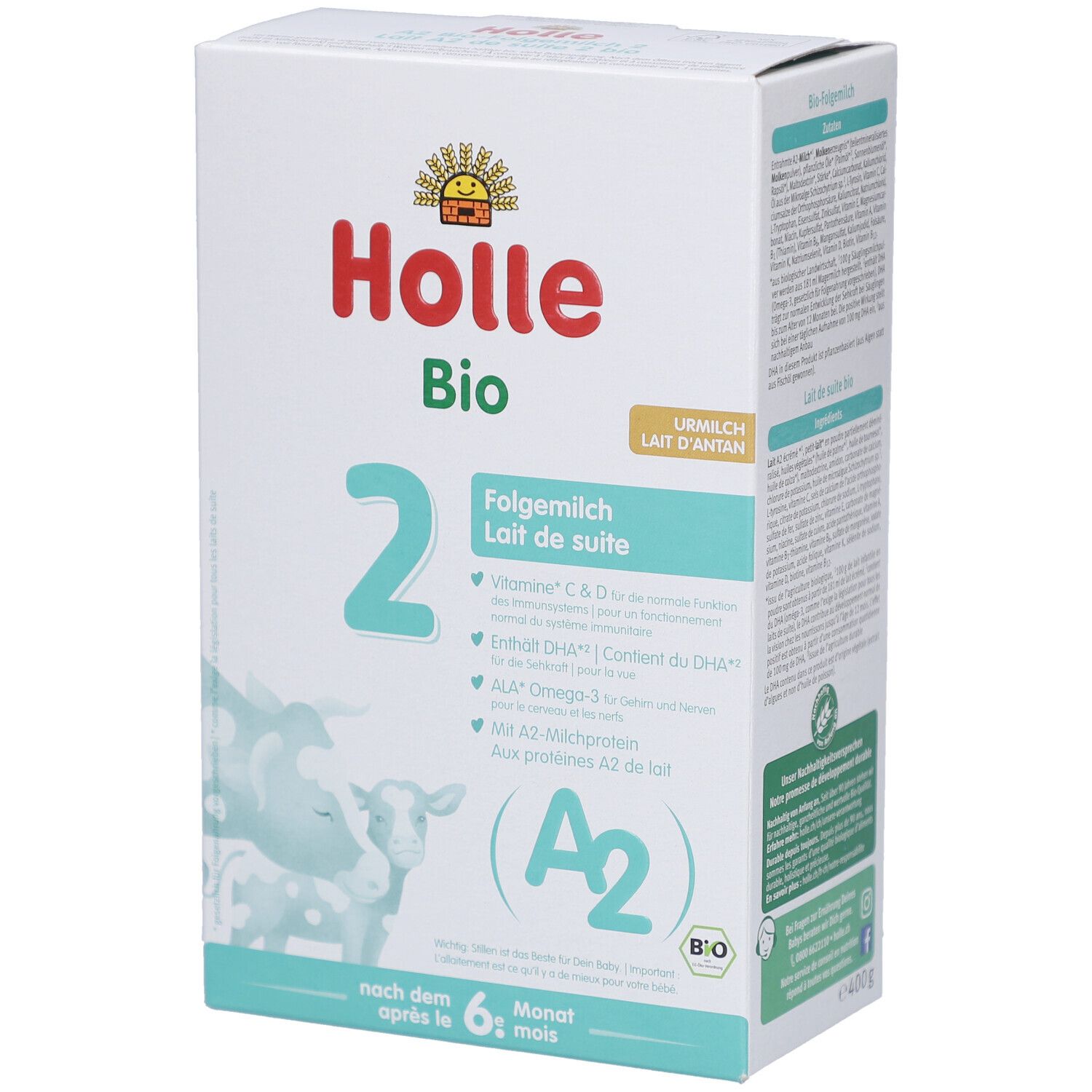 Holle Bio opvolgmelk 2, melkdrank voor baby's vanaf 6 maanden, met A2-melkeiwit.