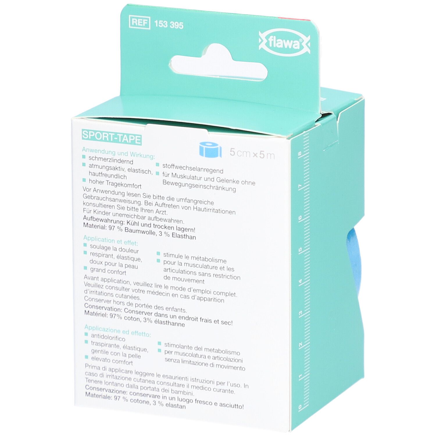 flawa® Sport Tape pour bandages kinésiologiques 5 cm x 5 m bleu