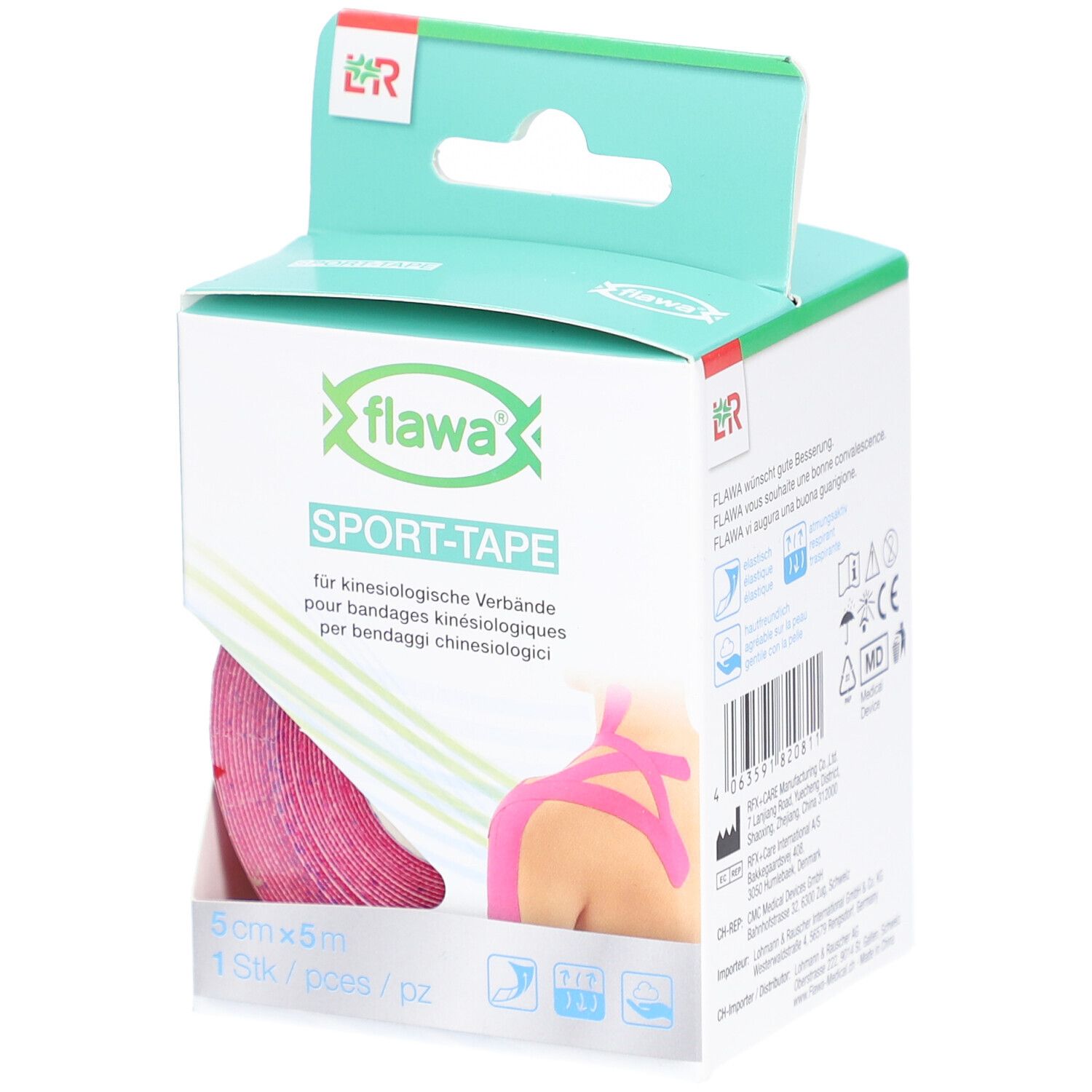 flawa® Sport Tape pour bandages kinésiologiques 5 cm x 5 m rose
