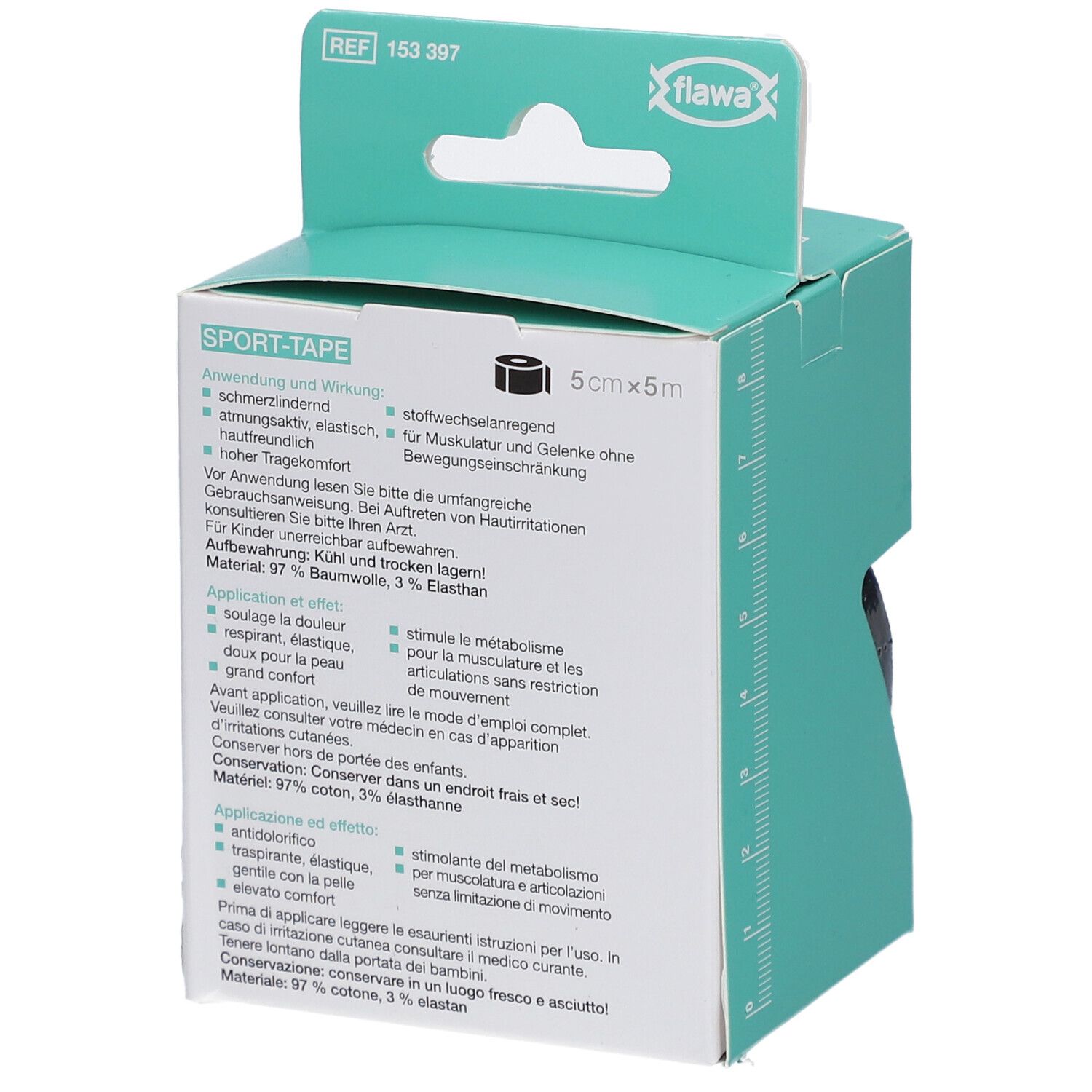 flawa® Sport-Tape pour bandages kinésiologiques 5 cm x 5 m noir