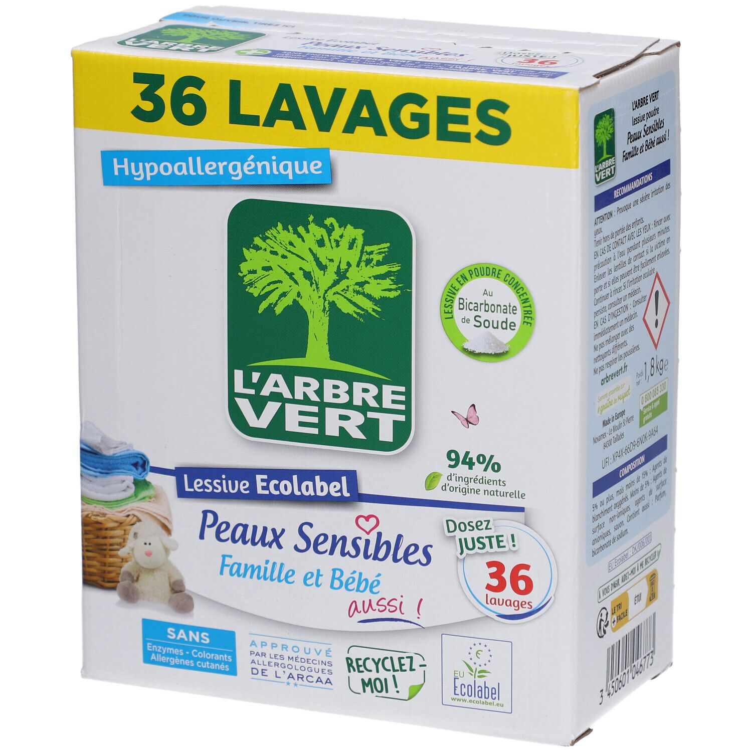 L'ARBRE VERT Lessive en poudre peaux sensibles Famille et bébé