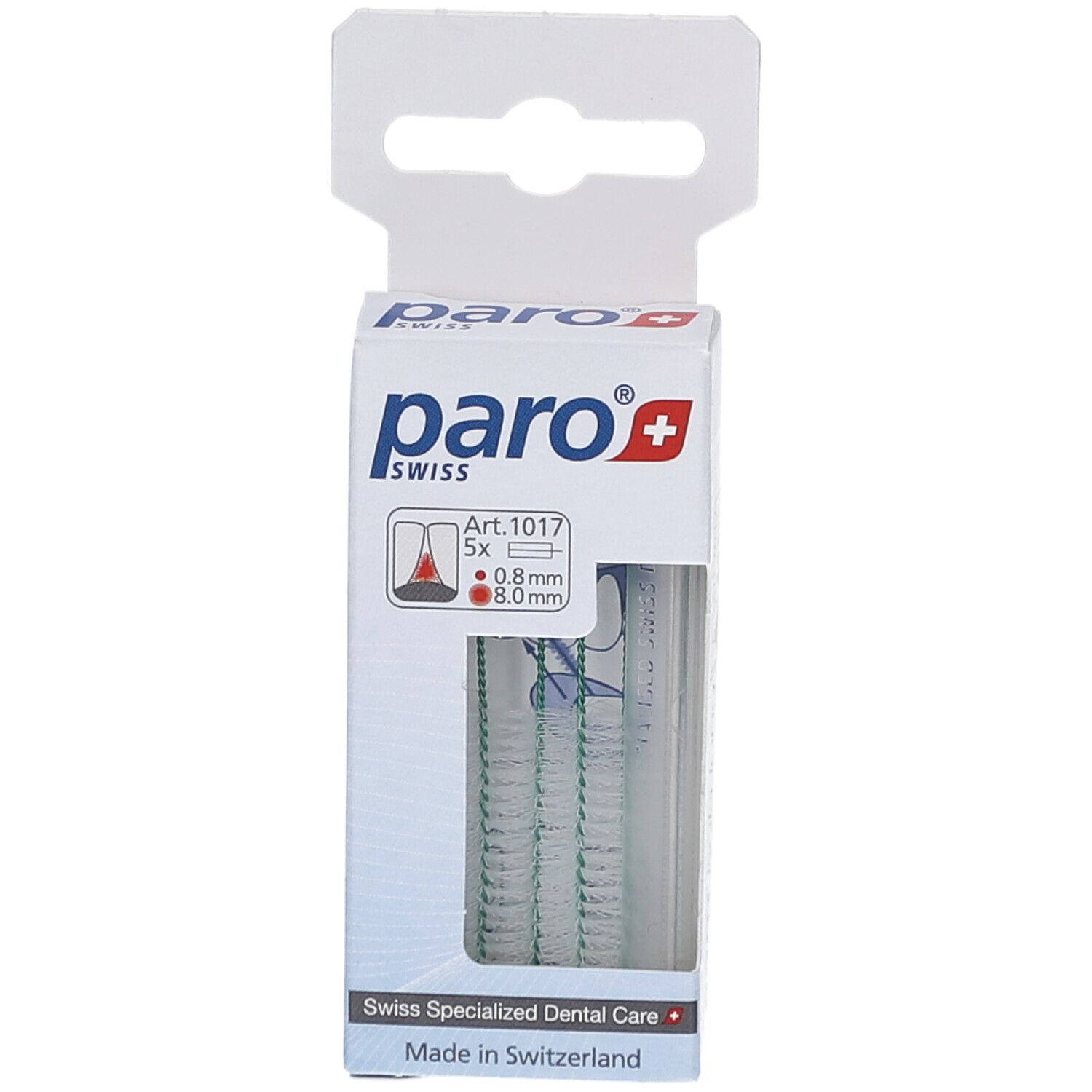Emballage paro® isola long. Contient 5 pièces. Diamètre 0,8 mm, longueur 8,0 mm. Soins dentaires spécialisés suisses.