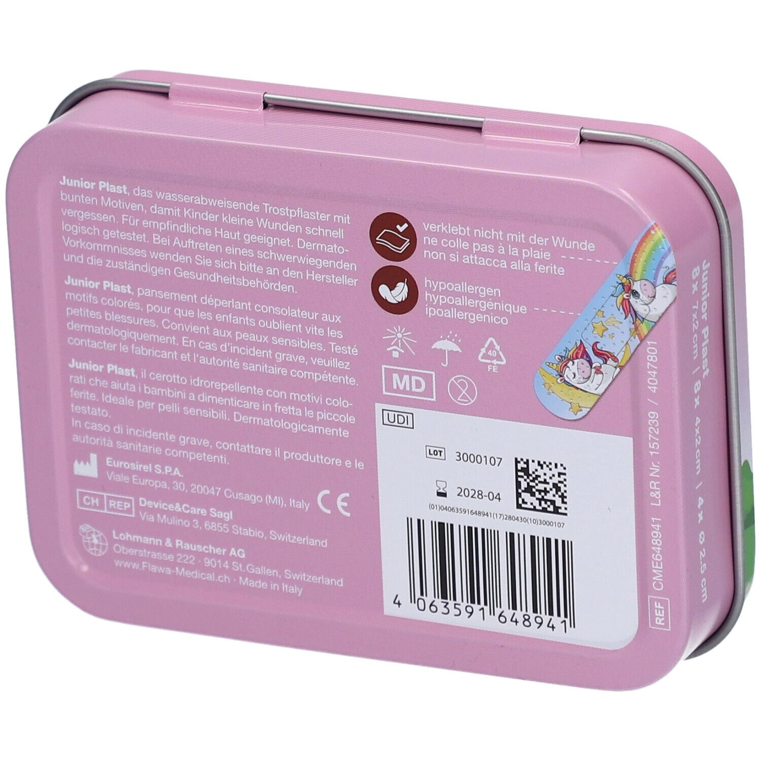 flawa® Junior Plast Pansements pour enfants boîte métallique licorne
