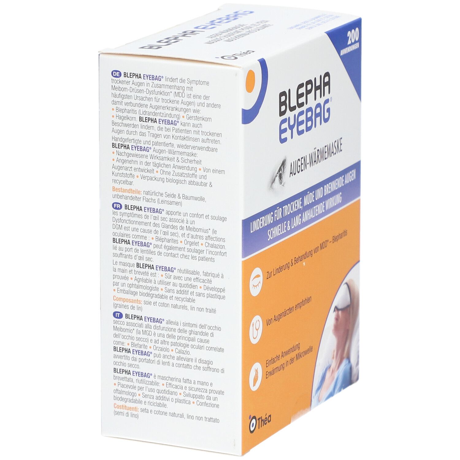 Boîte de masque chauffant pour les yeux BLEPHA EYEBAG, 200 utilisations, pour yeux secs.