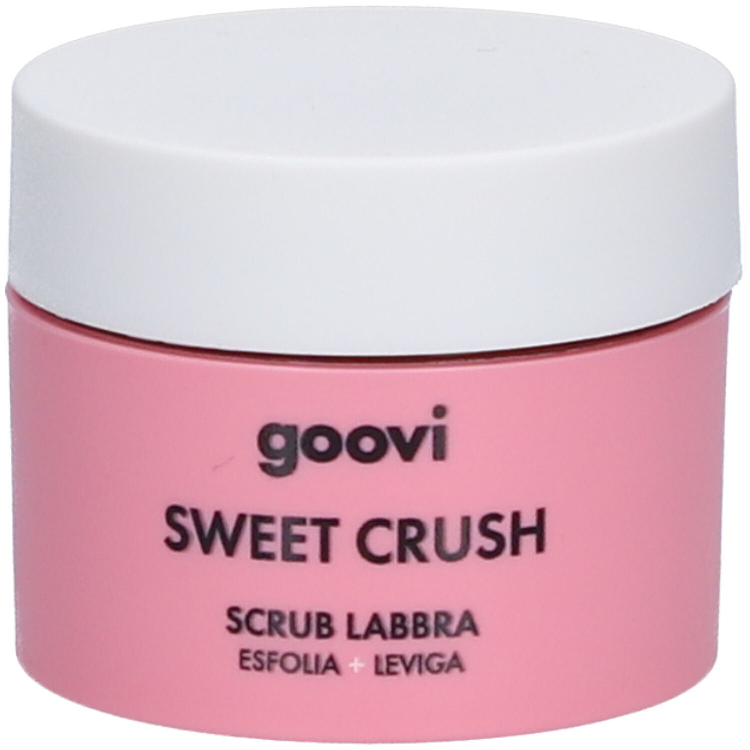 Gommage lèvres Goovi Sweet Crush dans un pot rose avec couvercle blanc.
