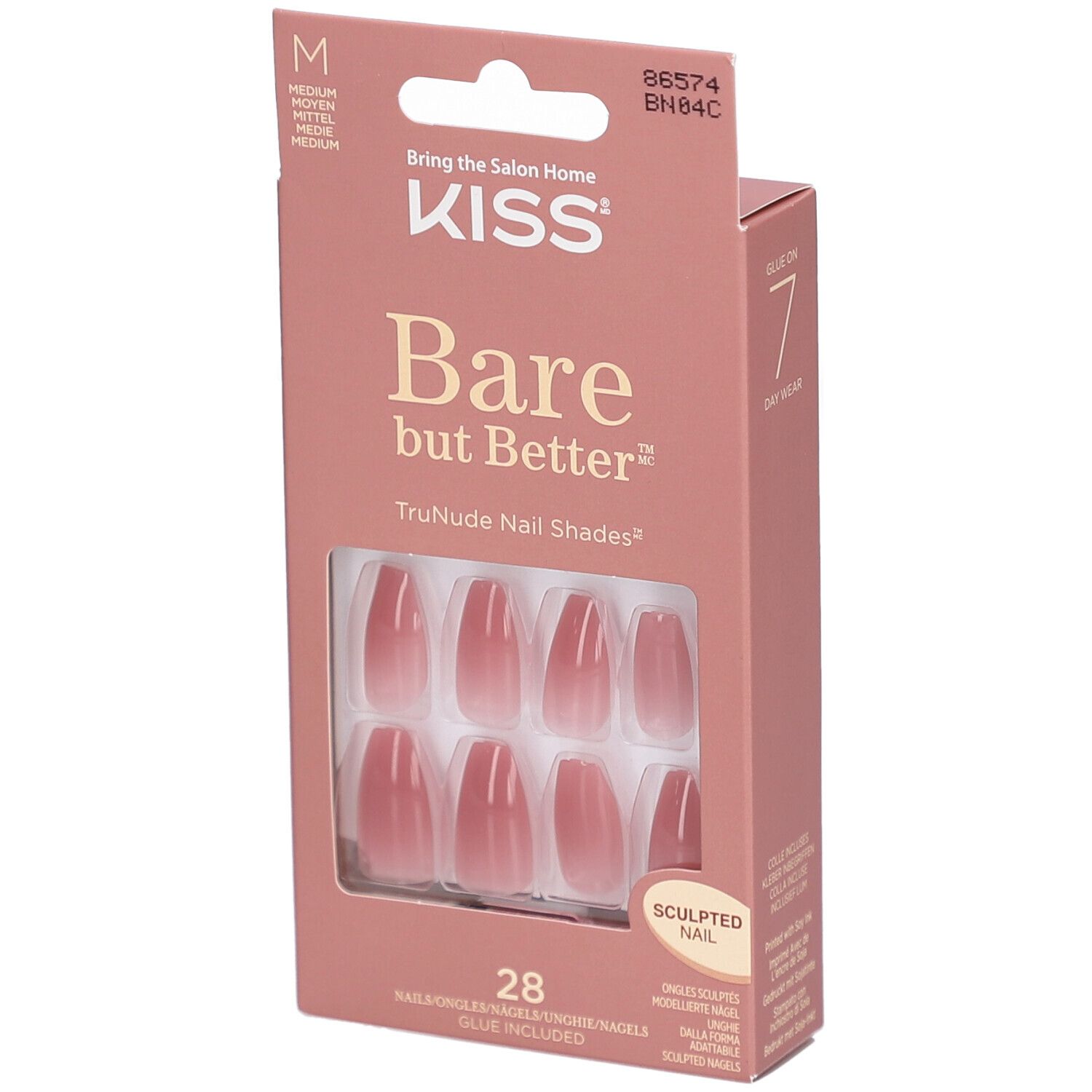 Faux ongles KISS Bare but Better, 28 pièces, design French Ombré, Medium, Ongle Sculpté.