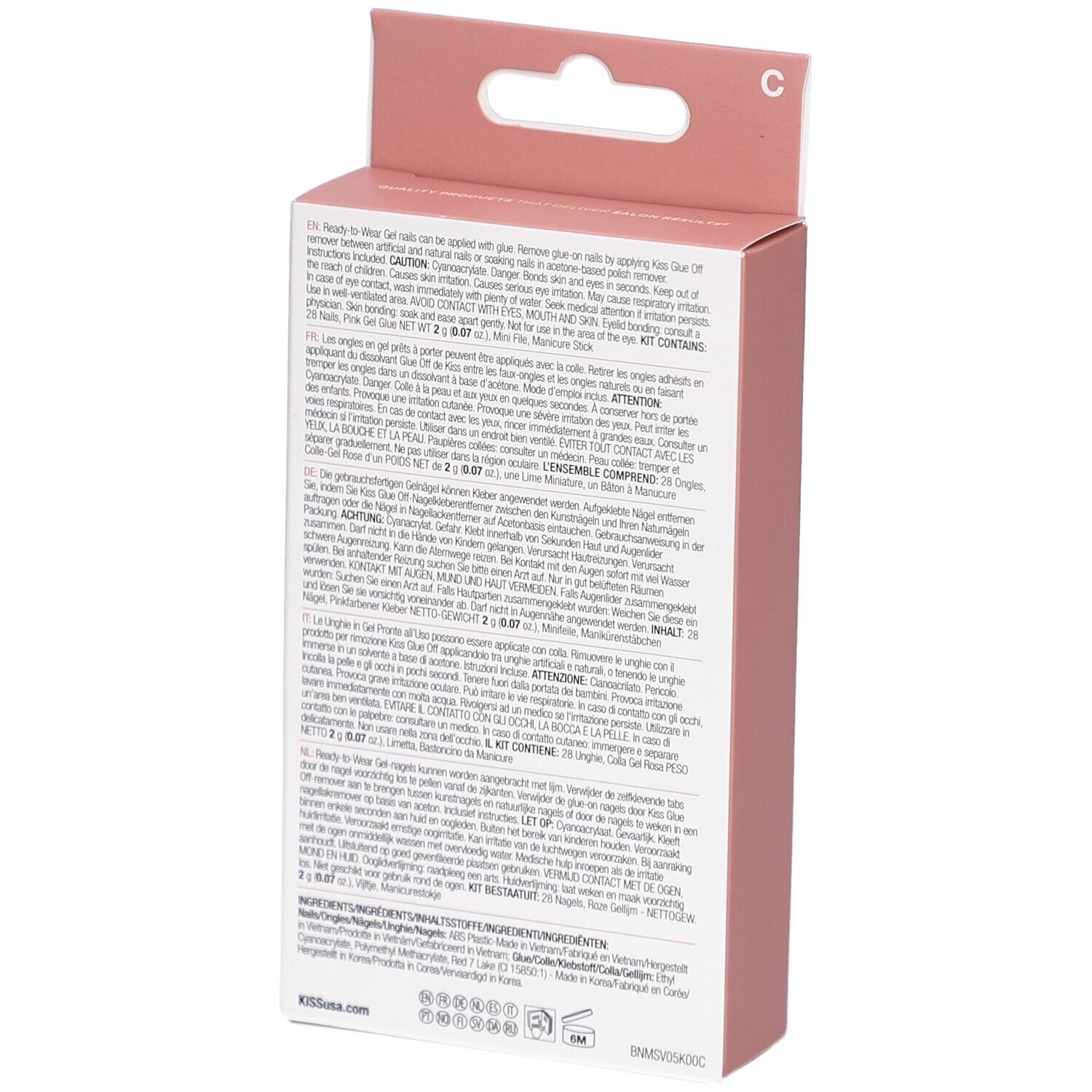 Boîte avec instructions pour faux ongles et dissolvant.