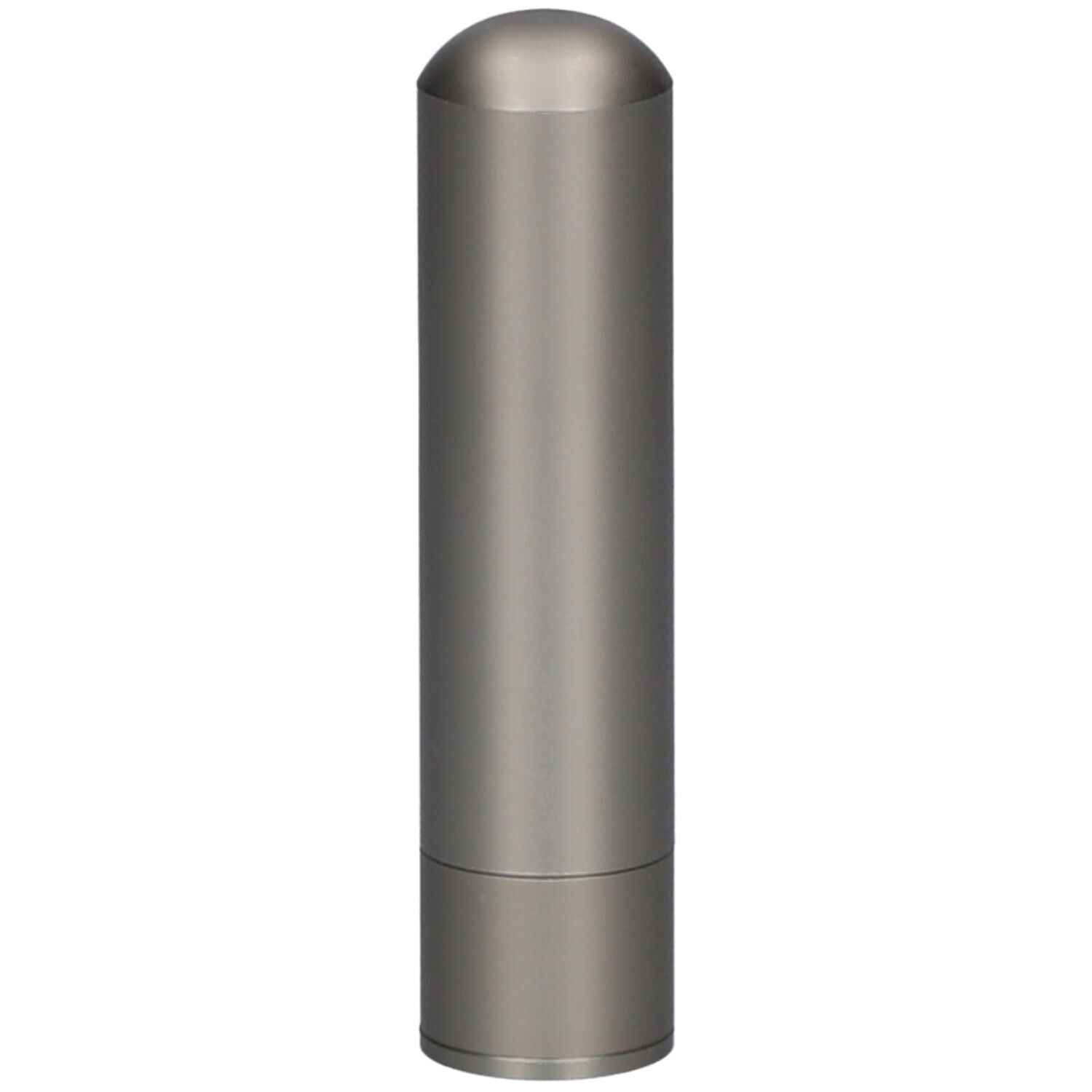 Stylo olfactif cylindrique beige en acier inoxydable, avec capuchon arrondi.