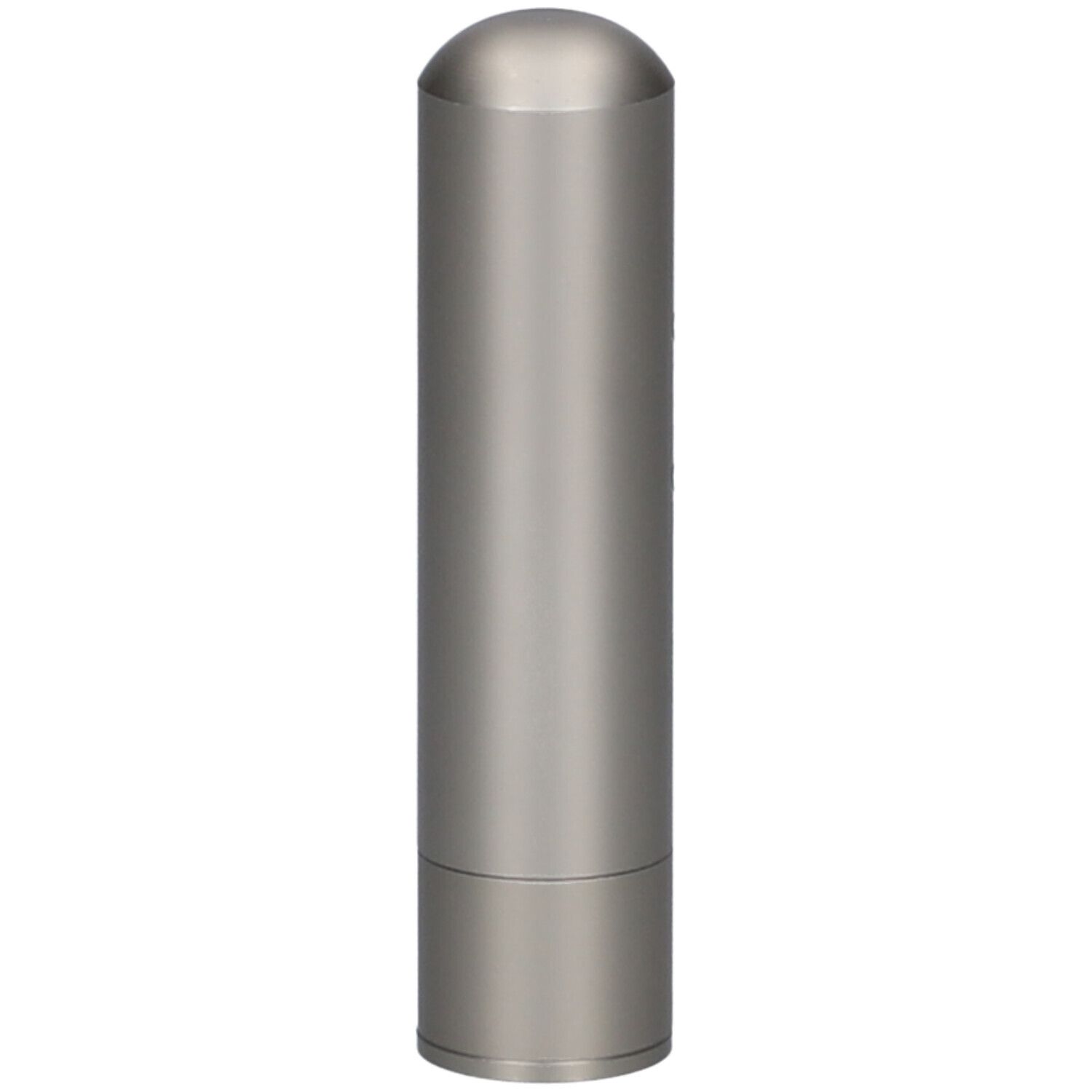 Stylo olfactif cylindrique beige en acier inoxydable, avec capuchon arrondi.