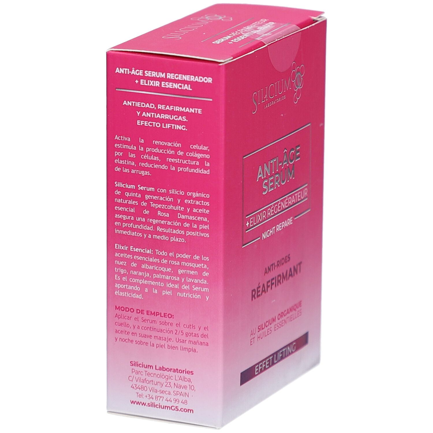 Verpakking: Silicium Anti-Aging Serum Regenerador + Elixir Esencial, Anti-rimpel, Verstevigend, Lifting-effect.