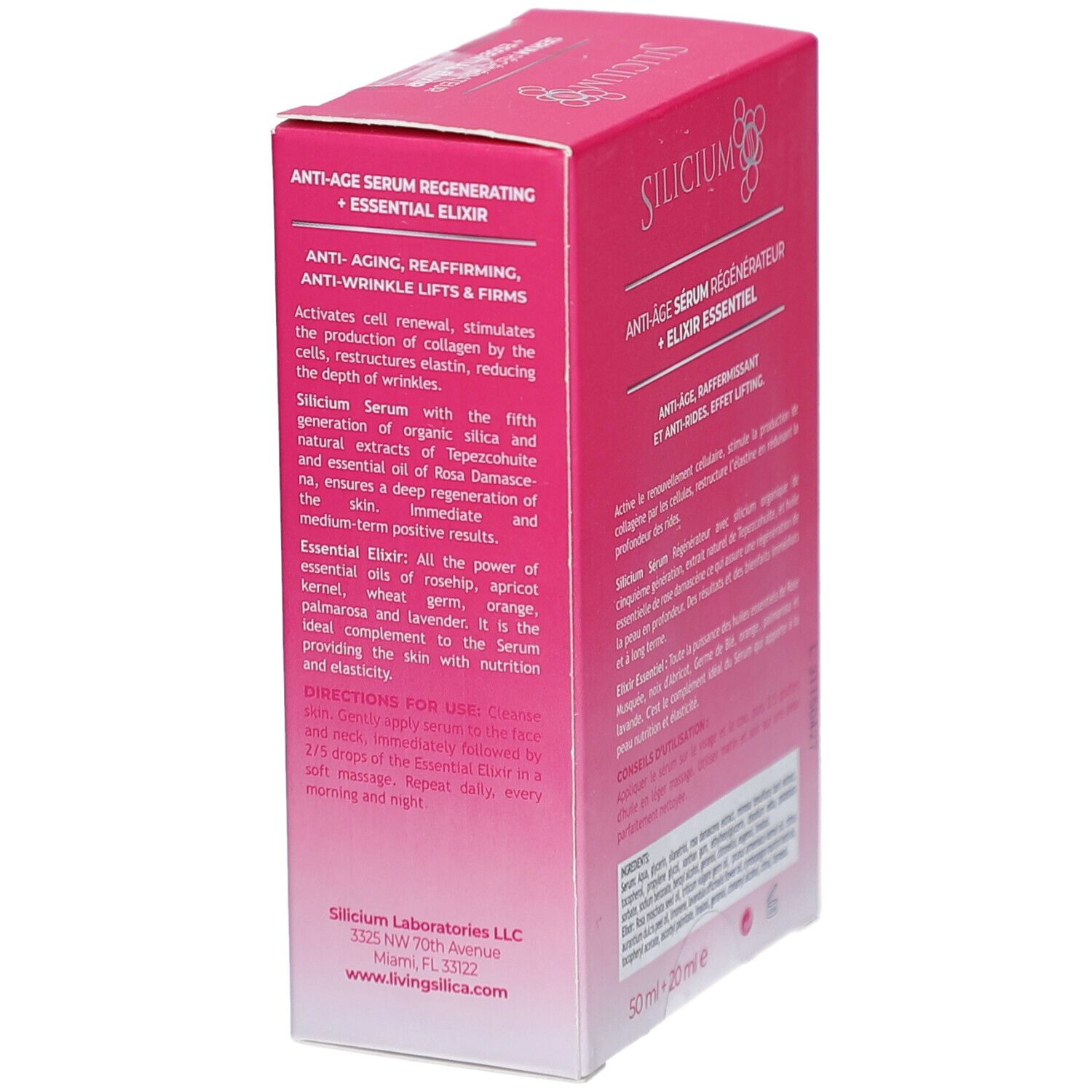 Verpakking: Silicium Anti-Aging Serum Regenerating + Essential Elixir, Anti-wrinkle, Firming, Lifting Effect.