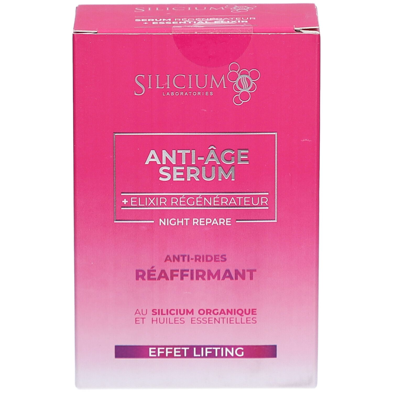 Verpakking: Silicium Anti-Aging Serum Regenerating + Essential Elixir, Anti-wrinkle, Firming, Lifting Effect.
