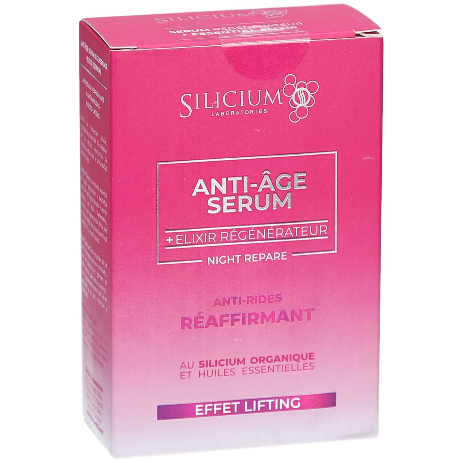 Verpakking: Silicium Anti-Aging Serum Regenerating + Essential Elixir, Anti-wrinkle, Firming, Lifting Effect.