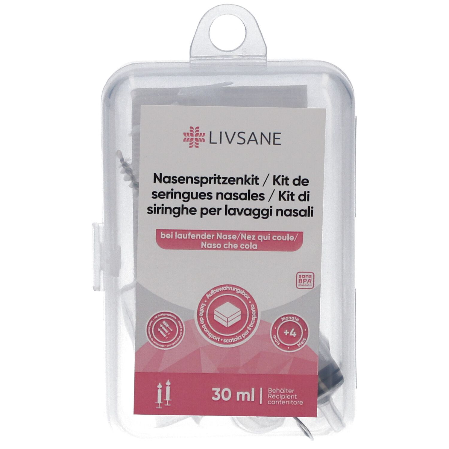 Neussprayset in transparante doos. Bevat spuit, opzetstuk en instructies. 30 ml.