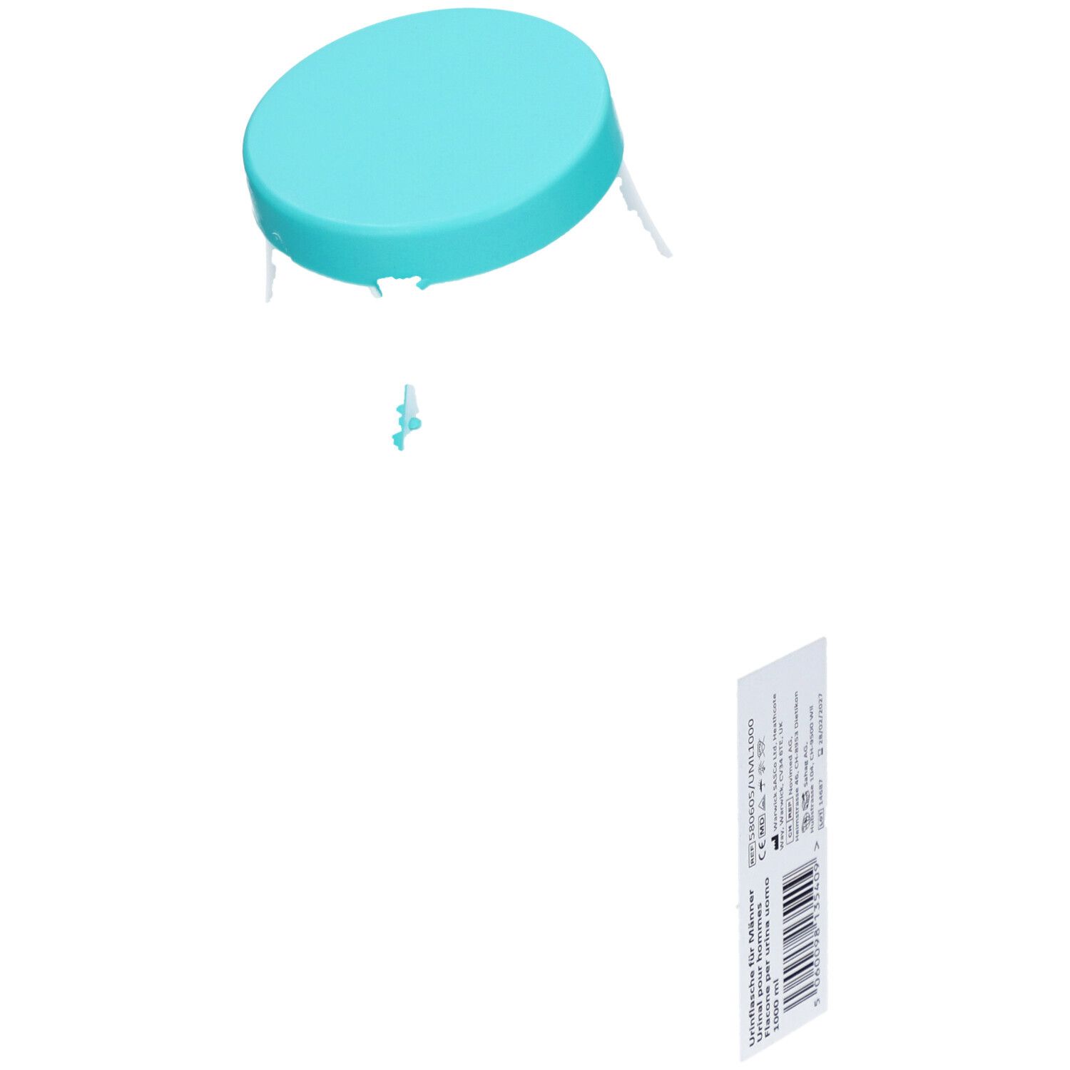 Blauwe dop met bevestigingselementen. Losse onderdelen, witte achtergrond.