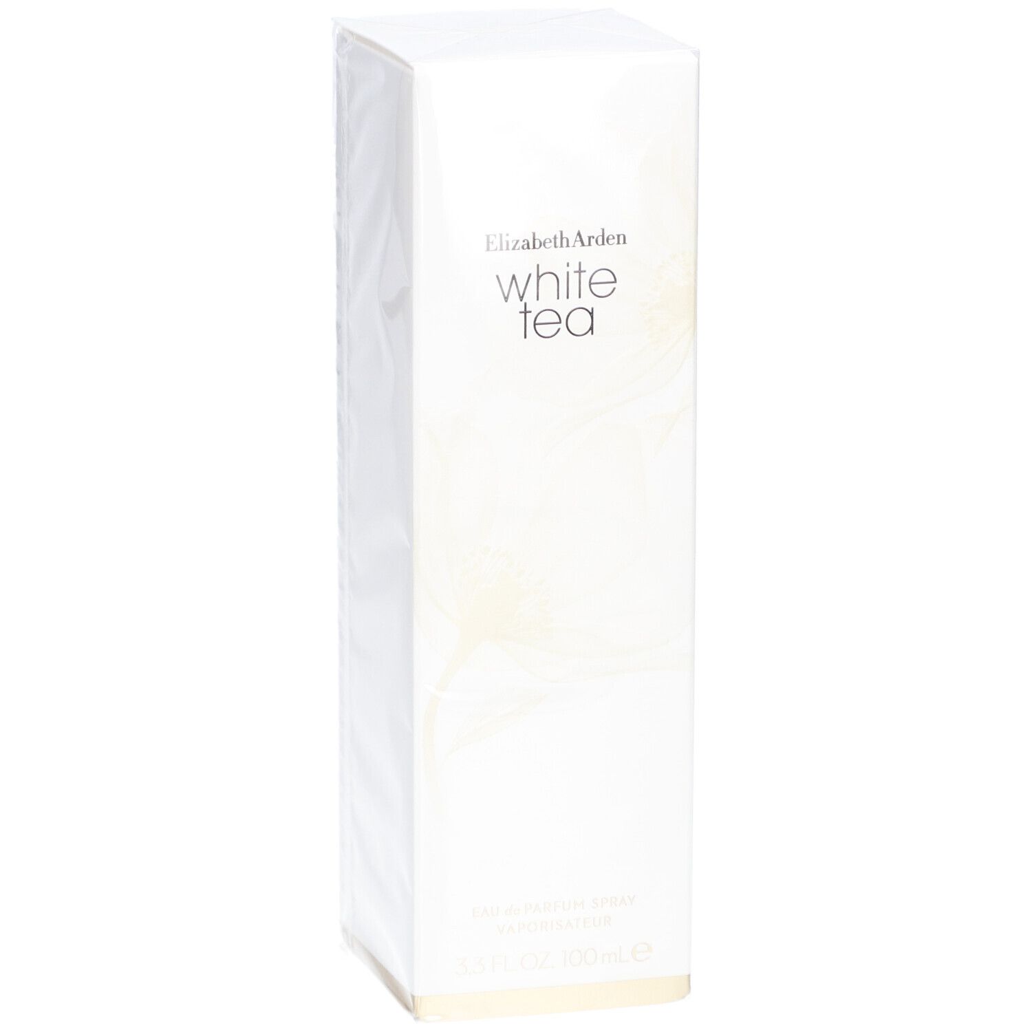 Witte rechthoekige verpakking met merk- en productnaam. Onderaan staat "Eau de Parfum Spray".