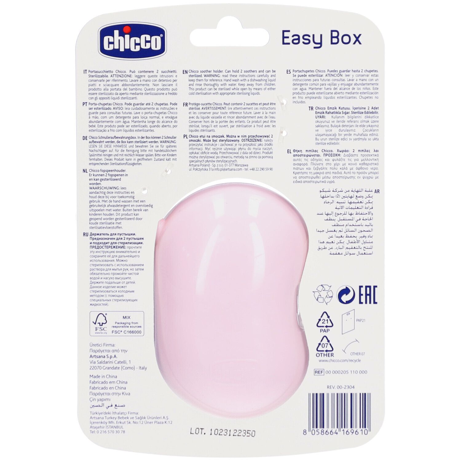 CHICCO Fopspeenhouder 2 Fopspenen 0m + Roze