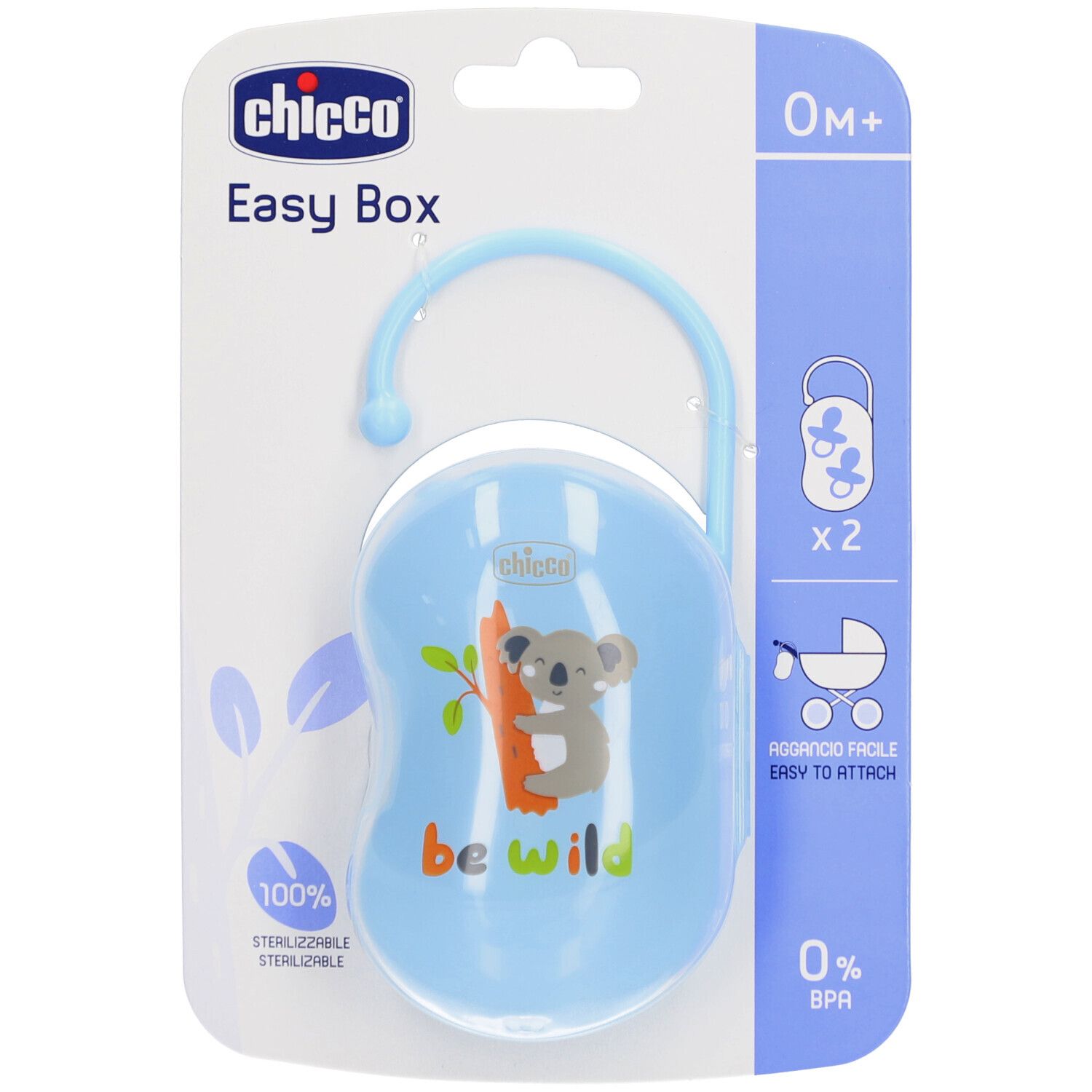CHICCO Fopspeenhouder 2 Fopspenen 0m + Lichtblauw